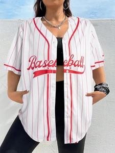 Maillot de baseball surdimensionné rayé à boutons pour femme, grande taille, avec logo et numéro personnalisés, style <span class=keywords><strong>hip</strong></span>-<span class=keywords><strong>hop</strong></span> - Product Image 1