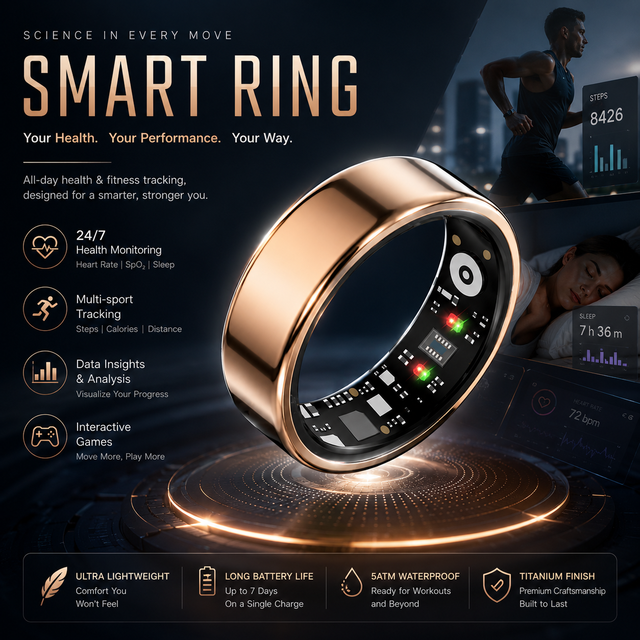 Smart Health Ring Fitness Tracker Sleep Monitoring Heart Rate Blood Oxygen 5ATM Waterproof Rechargeable Ring OEM ODM
