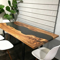 Tables de salle à manger en résine époxy à bord naturel, en gros d'usine, avec dessus en bois de noyer massif, en stock, 2,5 x 2,5 pieds, pour ensembles de salle à manger