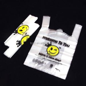 PE Green White Plastic Shopping Bags for Retail <b>Supermarket</b> Grocery Take Out Poly Carry Bags for Shopping - Product Image 1