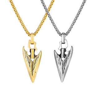 Collier pendentif flèche personnalisé vintage en acier inoxydable plaqué or et argent pour homme, bijou de mode, cadeau - Product Image 1