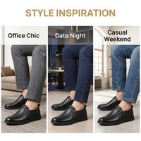 Chaussures de ville décontractées légères pour hommes en cuir véritable lisse noir avec logo personnalisé, vente en gros directe usine