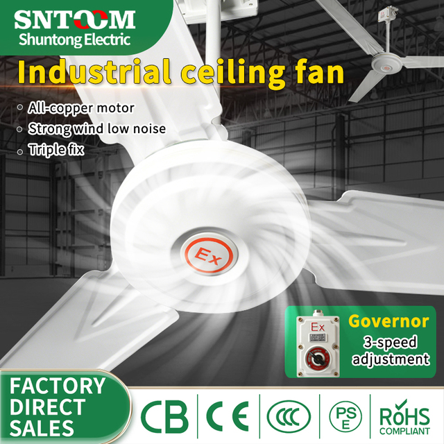 BFC 1400mm Explosion Proof Ceiling Fan 220V 80W 270m³/min Flameproof Industrial Fan for Petroleum Chemical Workshop