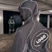 Conjunto Deportivo Reflectante Luminoso Personalizado para Hombre, Chaqueta Cortavientos y Pantalones Holgados, Ropa Deportiva Luminosa para la Noche