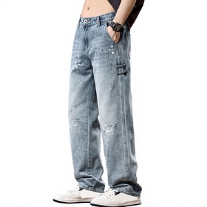 Jeans décontractés AAFII IMPEX pour homme, coupe droite, bleu clair, effet usé, en denim doux et écologique, taille mi-haute, 100 % coton - Product Image 2
