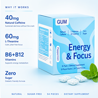 OEM ODM Marque Privée Chewing-gum Énergisant 40mg Chewing-gum à la Caféine Naturelle 60mg L-Théanine B6 B12 Sans Sucre Supplément Menthe Poivrée