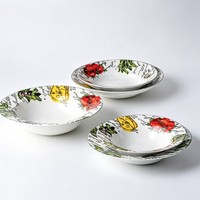 Bol à pâtes large en céramique de style italien, motif tomate et olive, bol de service en porcelaine pour salade et soupe, pour restaurant et maison
