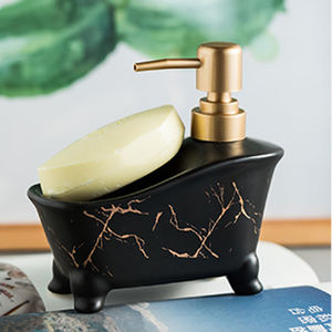 Distributeur de bouteilles de shampoing et de savon en forme de <span class=keywords><strong>mini</strong></span> baignoire en céramique et marbre nordique, porte-savon avec pompe en or - Product Image 6