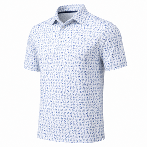 Chemises Polo de Golf Personnalisées à Motif Bleu pour Hommes, Manches Courtes, Micro-Motif Blanc, Marque Privée, Faible MOQ, Fabricant OEM ODM - Product Image 5