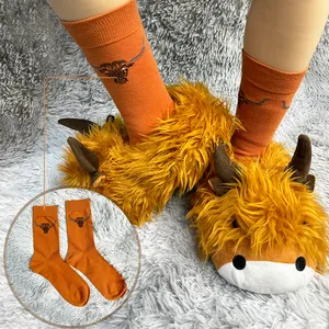 Indoor Highland Cow Plush Slippers Toy Animal Slippers Brown Custom Design Indoor Shoes