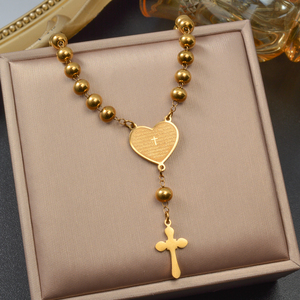 Bulk En Gros Popular Italian Heart Cross <b>Beads</b> <b>Gold</b> Plated Stainless Steel Jewelry Set for femmes women <b>bracelets</b> - Product Image 5