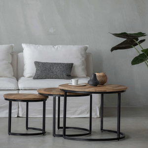 Juego de 3 mesas de centro de madera de mango, mesas nido de madera maciza, muebles modernos para sala de estar, acabado natural duradero - Product Image 6