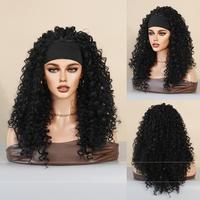 Perruque à bandeaux sans colle en fibre synthétique résistante à la chaleur, bouclée et volumineuse, pour femmes noires, 24 pouces