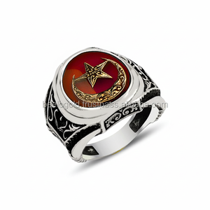 Anillo de Plata de Ley 925 para hombre, con esmalte rojo, luna y estrella - Product Image 2