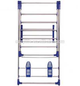 Secador de ropa de acero inoxidable de estilo moderno, estante para balcón, ropa antideslizante, caballo, plegable, azul, colgante, aireador - Product Image 3