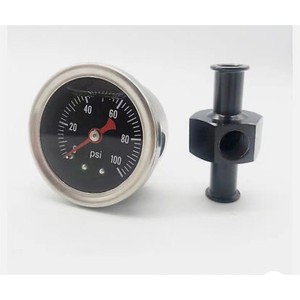 Manomètre de pression de carburant 0-100 PSI, analogique, rouge, en aluminium, avec raccord en T pour tuyau, pour usage en course - Product Image 4
