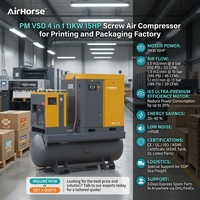 Compresseur d'air à vis 4-en-1 PM VSD 11KW 15HP 8 bars, économie d'énergie 35%, 53 CFM 500L CE ASME pour usine d'impression et d'emballage
