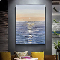 Peinture à l'huile abstraite 3D texturée au couteau, paysage marin, sur toile grand format, faite à la main, décoration murale moderne pour la maison, bords entièrement peints