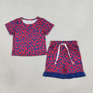 เด็กผู้หญิง เสื้อแขนสั้นลายเสือดาว กางเกงขาสั้น ชุดฤดูร้อน เสื้อผ้า - Product Image 3