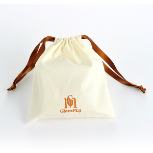 GLAMPKG Luxury <b>Drawstring</b> Dust Cotton Canvas Linen Jewelry Packaging Gift Exquisite Ribbon Handle Paper Bag With Custom Logo - Product Image 5
