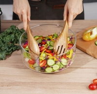 Bols à salade en bois Bols à salade en verre extra larges pour la fête avec base en bois d'acacia et ustensiles de service à salade