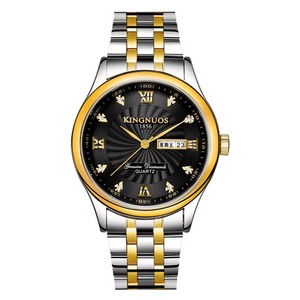 Montre de luxe pour homme en acier inoxydable, étanche, avec double calendrier, bracelet en cuir, mouvement à quartz. - Product Image 3