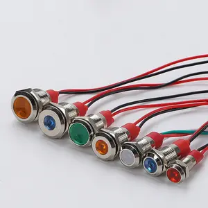 6mm 8mm 10mm 12mm Waterproof IP67 Metal LED Warning Indicator Light Signal Light Indicator Line Red Yellow Blue Green White