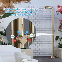 Douche extérieure autoportante à levier unique, jet de pluie, pour piscine, plage, jardin, mitigeur en laiton brossé doré avec barre coulissante