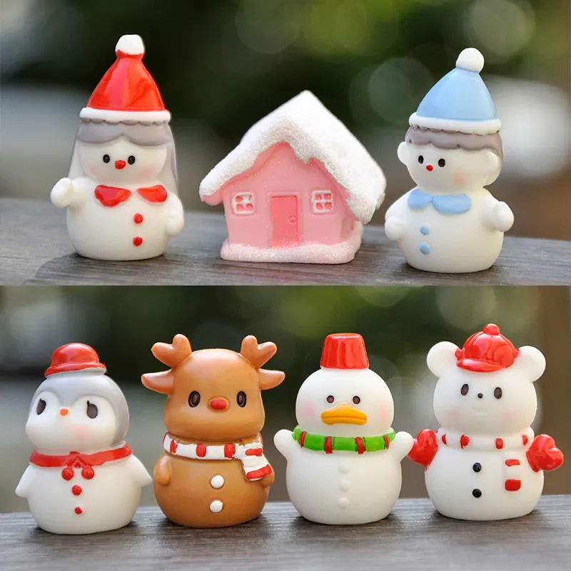 Christmas Animals Santa Claus Reindeer Snowman Figures Resin Crafts Figurine for Christmas Home Decor Fairy Garden Miniature