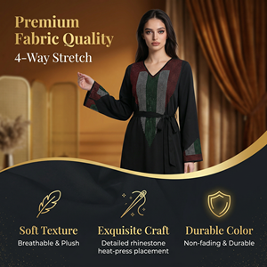 Abaya islamique noire pour femmes avec strass, vente en gros - Product Image 2