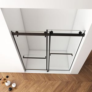 DB 56 \ "-60 \" W X 76 \ "H Puerta de ducha de vidrio templado sin marco Doble deslizamiento 3/8 \" (10mm) Cabina de ducha transparente para Baño - Product Image 3