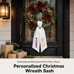 Wholesale Personalized Xmas Monogram Front Door Holiday Decoration Blank Tree Bow Polyester <strong>Christmas</strong> Wreath - Product Image 2