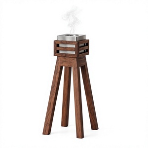 Brûleur à Bakhoor de Luxe en Bois sur Pied, Style Arabe, pour Encens Oud et Bois de Santal Aromatique, avec Bol en Acier Inoxydable et Support Trépied Moderne - Product Image 1