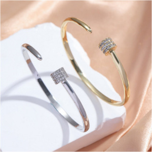Fashion <b>Bangle</b> Gold And White <b>Copper</b> Alloy Micro Insert Geometric Women's Jewelry Gift - Product Image 2