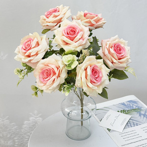 Fábrica de Flores Meiyu, Rosa de Seda Artificial con 7 Cabezas y Diamantes, para Decoraciones de Bodas y Hogar - Product Image 4
