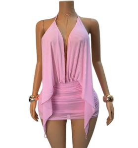 ชุดเดรสลำลองผู้หญิง Viviblook รุ่น D26DS041 แบบใหม่ เซ็กซี่ ผ้าตาข่าย สายคล้องคอ เปิดหลัง ชุดมินิเดรสสำหรับงานปาร์ตี้ - Product Image 1