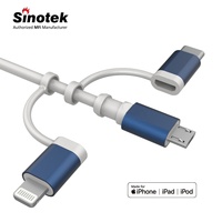 Câble de chargeur Android Micro B Type C certifié MFi 3 en 1 pour iPhone