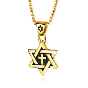Collana personalizzata con pendente a croce a stella a sei punte con giudaismo classico Vintage