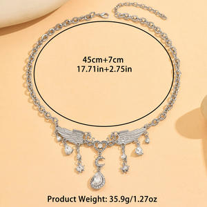 라이트 럭셔리 우아한 천사 날개 달 물방울 아연 합금 펜던트 목걸이 여성용 달콤하고 시크한 개성 있는 다용도 - Product Image 5