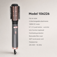 Styler capillaire portable 6-en-1 multi-accessoires pour lissage, bouclage, peigne, brosse, séchage, 3 réglages de chaleur, contrôle de la chaleur polyvalent