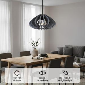 Lampe de table minimaliste longue à LED rose anti-feu, paysage en puzzle, plissée blanche, abat-jour acoustique en feutre - Product Image 4