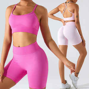 Conjunto Deportivo de Alta Calidad para Mujer, Sujetador Deportivo Ajustable con Espalda Cruzada, Pantalones Cortos Ajustados, Traje de Gimnasio, Fitness, Ejercicio, Yoga sin Costuras - Product Image 1