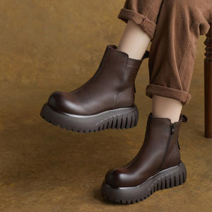 Botines de Plataforma para Mujer, Todas las Temporadas, Nuevos, Hechos a Mano, de Cuero Genuino, Estilo Inglés, con Cordones, Punta Ancha, para Caminar Saludablemente - Product Image 1