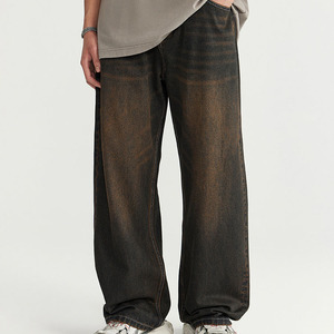 Yellow Mud Sand Washed <b>Wide</b> <b>Leg</b> <b>Jeans</b> for Spring and Summer 2026, Fashionable and Loose Straight <b>Leg</b> Pants for <b>Men</b> - Product Image 5