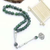 Tasbih islamique 33 perles 10 mm en verre vert en forme de fleur, bracelet ornemental à pointe unique, cadeau de prière arabe quotidienne