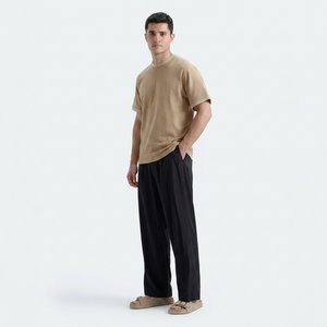 T-shirt Homme Beige à Manches Courtes Col Rond Coupe Oversize Décontracté 100% Coton Jersey Respirant Écologique 240g Couleur Unie Tricoté - Product Image 1