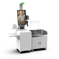 Kiosque de libre-service économique de 21,5 pouces pour supermarchés, lecteur de codes-barres double anti-fraude, écran LED, sur pied, RS232