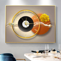 2027 Tren Baru Dekorasi Restoran Modern Mewah Bingkai Abstrak Gambar Geometris Seni Dinding Kristal Porselen Dengan Jam