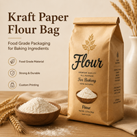 Sac en papier kraft anti-humidité à soufflets latéraux, doublé, imprimé sur mesure, avec fermeture à lien métallique, pour farine de blé, boulangerie, pain, gâteaux, céréales et produits secs