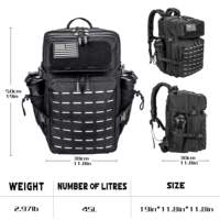 Sac à dos tactique noir personnalisé pour homme 45L, imperméable, avec système Molle et porte-gobelet